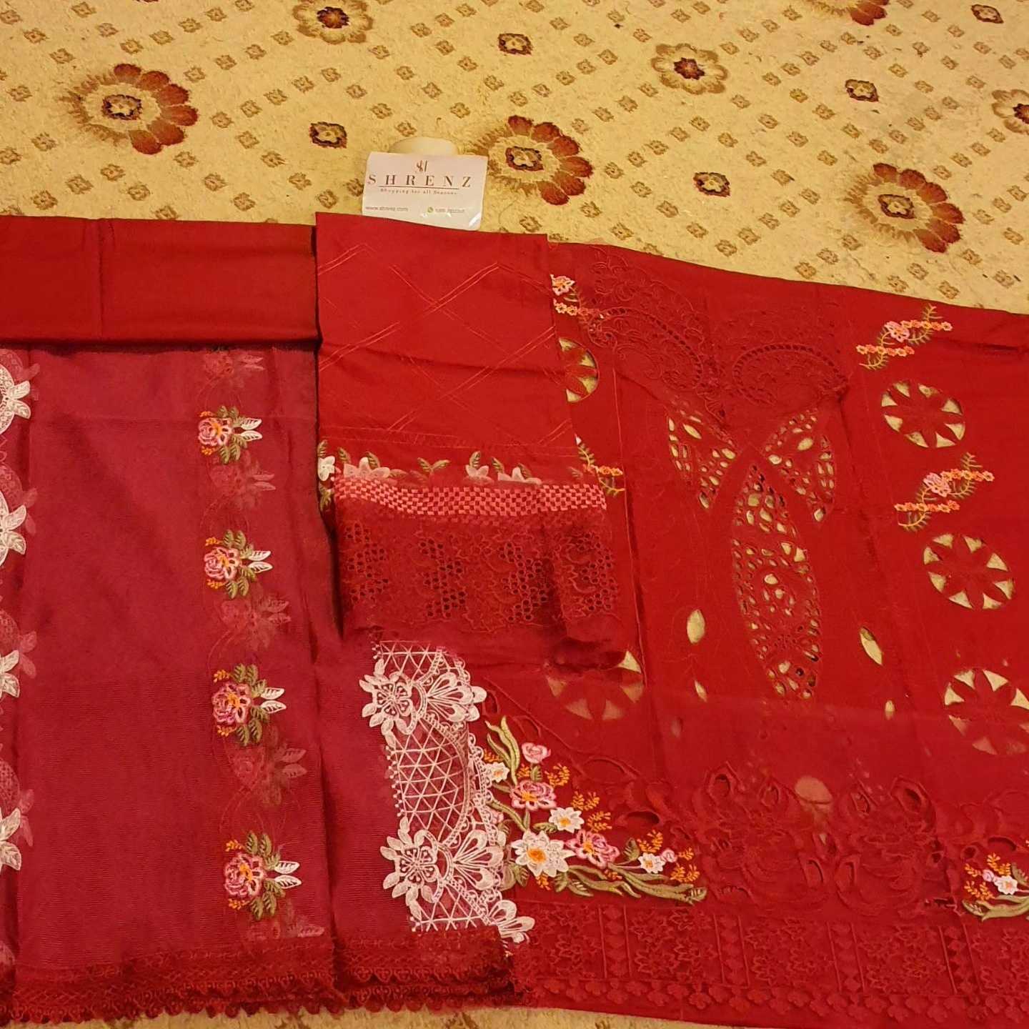 Parishay Red Luxury Lawn Collection Replica - Image 4