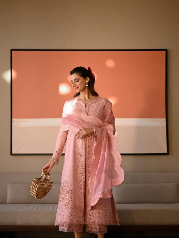 Zaib Peach Luxury Lawn Collection Replica