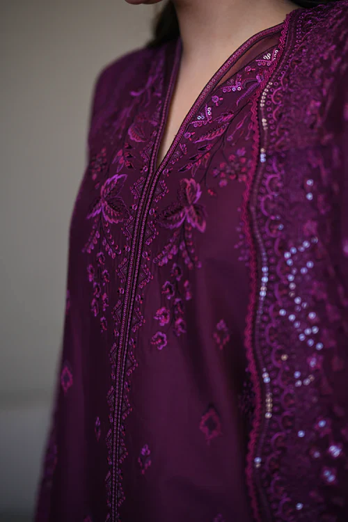 Zaib Purple Luxury Lawn Collection Replica - Image 5