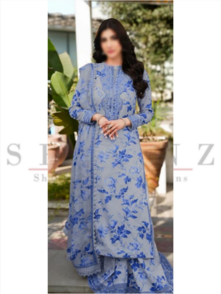 Shrenz Grey Digital Printed Lawn Collection Replica