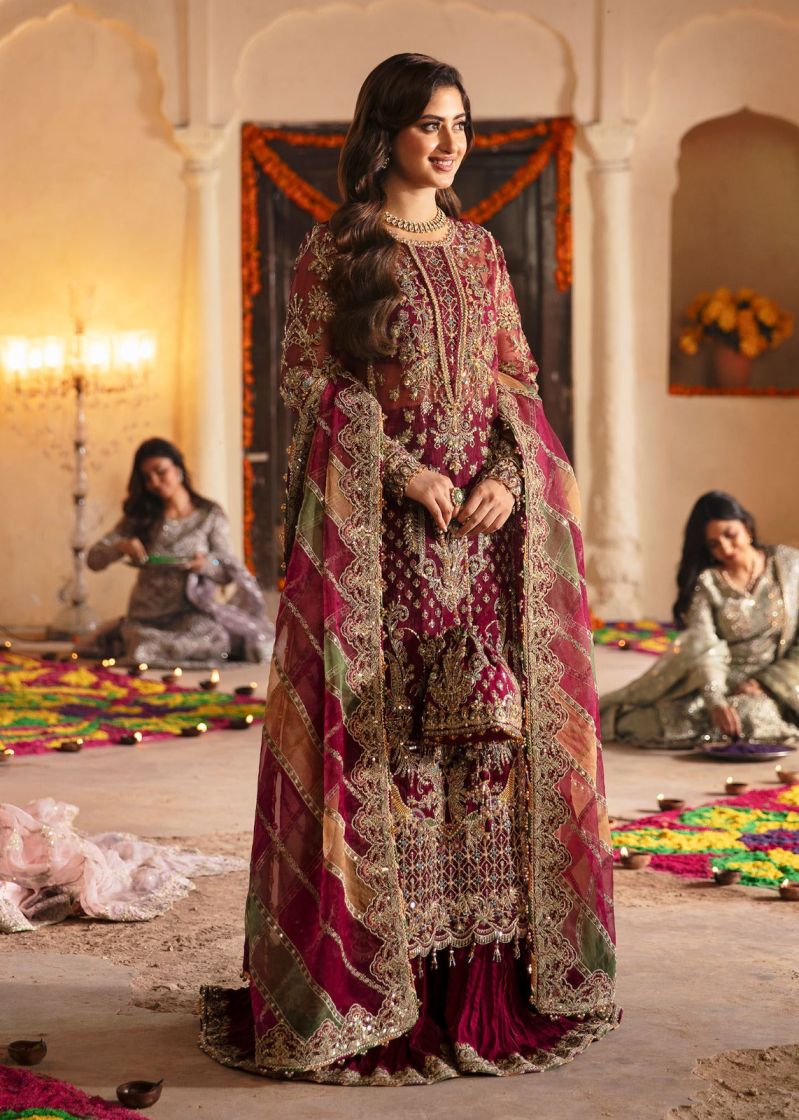 Kanwal Malik Maroon Formal Collection Net Replica
