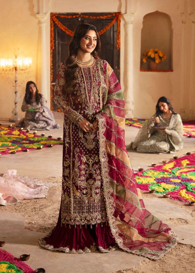 Kanwal Malik Maroon Formal Collection Net Replica - Image 2