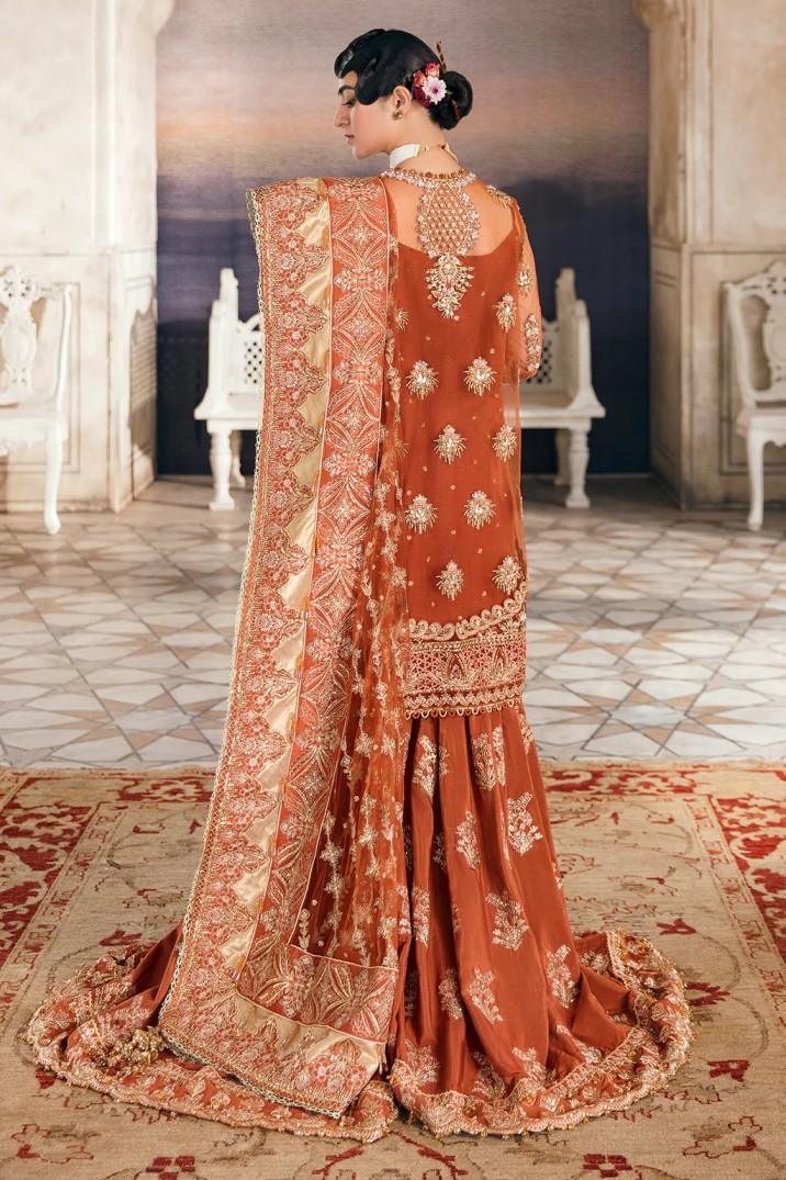 Alternative view of Afrozeh Orange Bridal Collection Net Gharara Replica