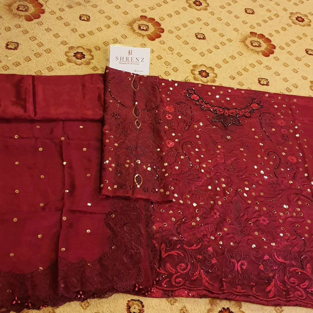 Mina Kashif Maroon Formal Collection Silk Replica - Image 6