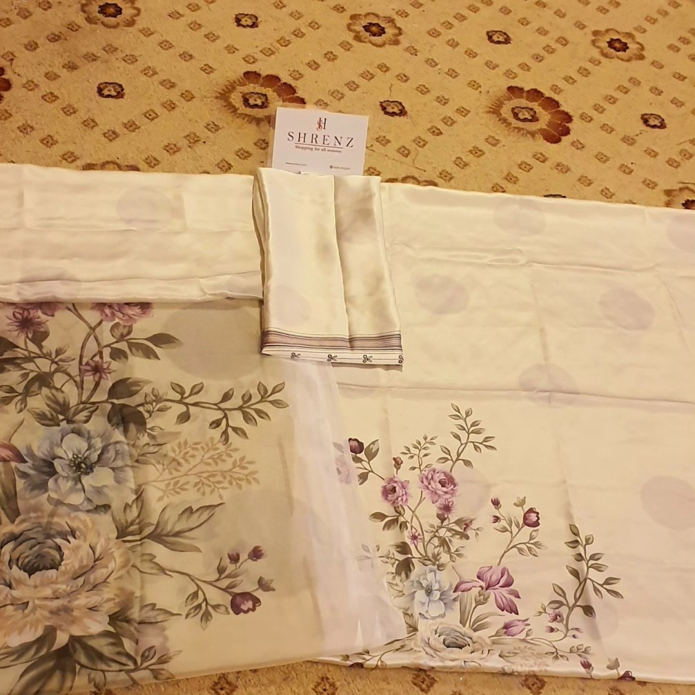 Shrenz Off White Digital Printed Silk Collection Replica - Image 4