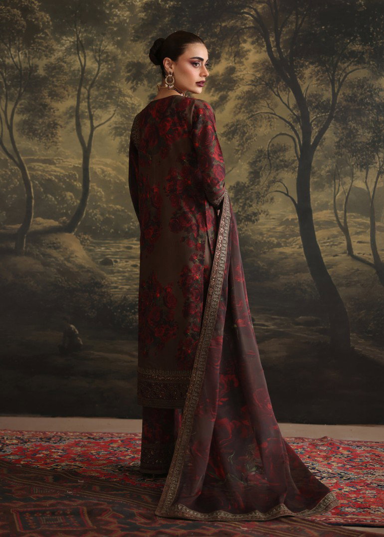 Shrenz Brown Formal Collection Digital Printed Crepe Replica - Image 2