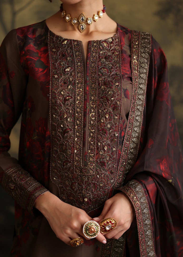 Shrenz Brown Formal Collection Digital Printed Crepe Replica - Image 3