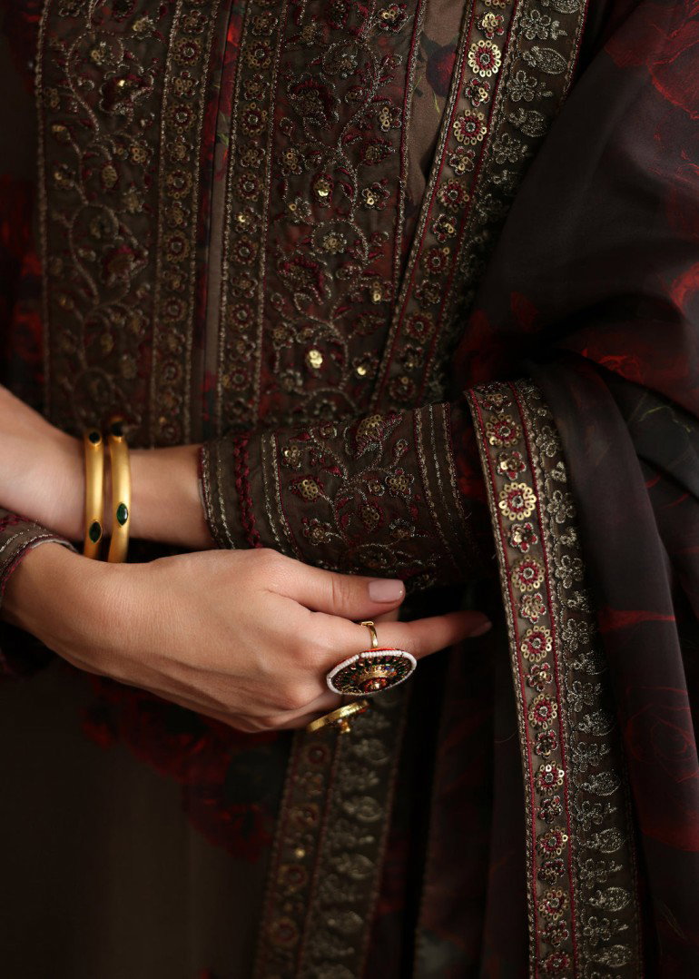 Shrenz Brown Formal Collection Digital Printed Crepe Replica - Image 4