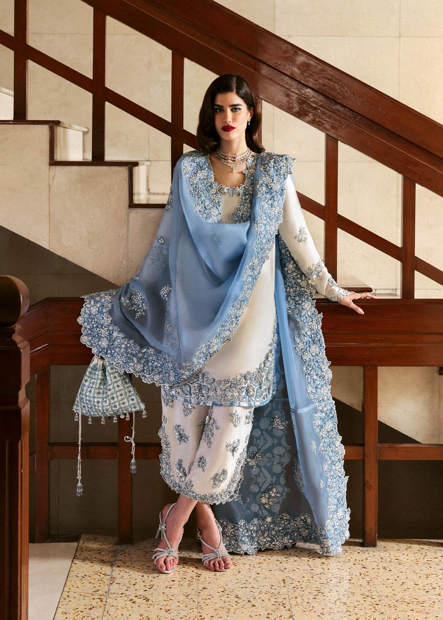 Alternative view of Hussain Rehar White Formal Collection Raw Silk Replica