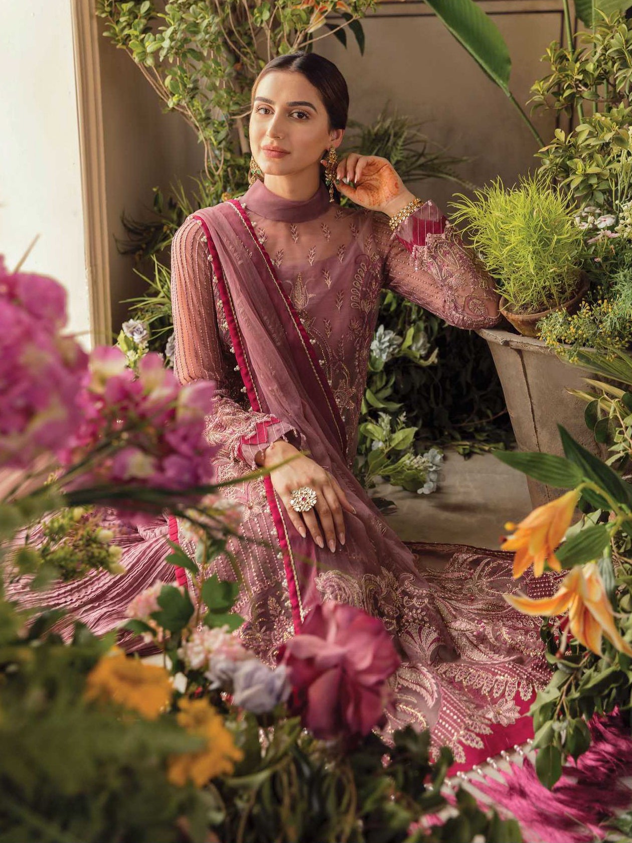 Afrozeh Dark Pink Formal Collection Net Replica - Image 2