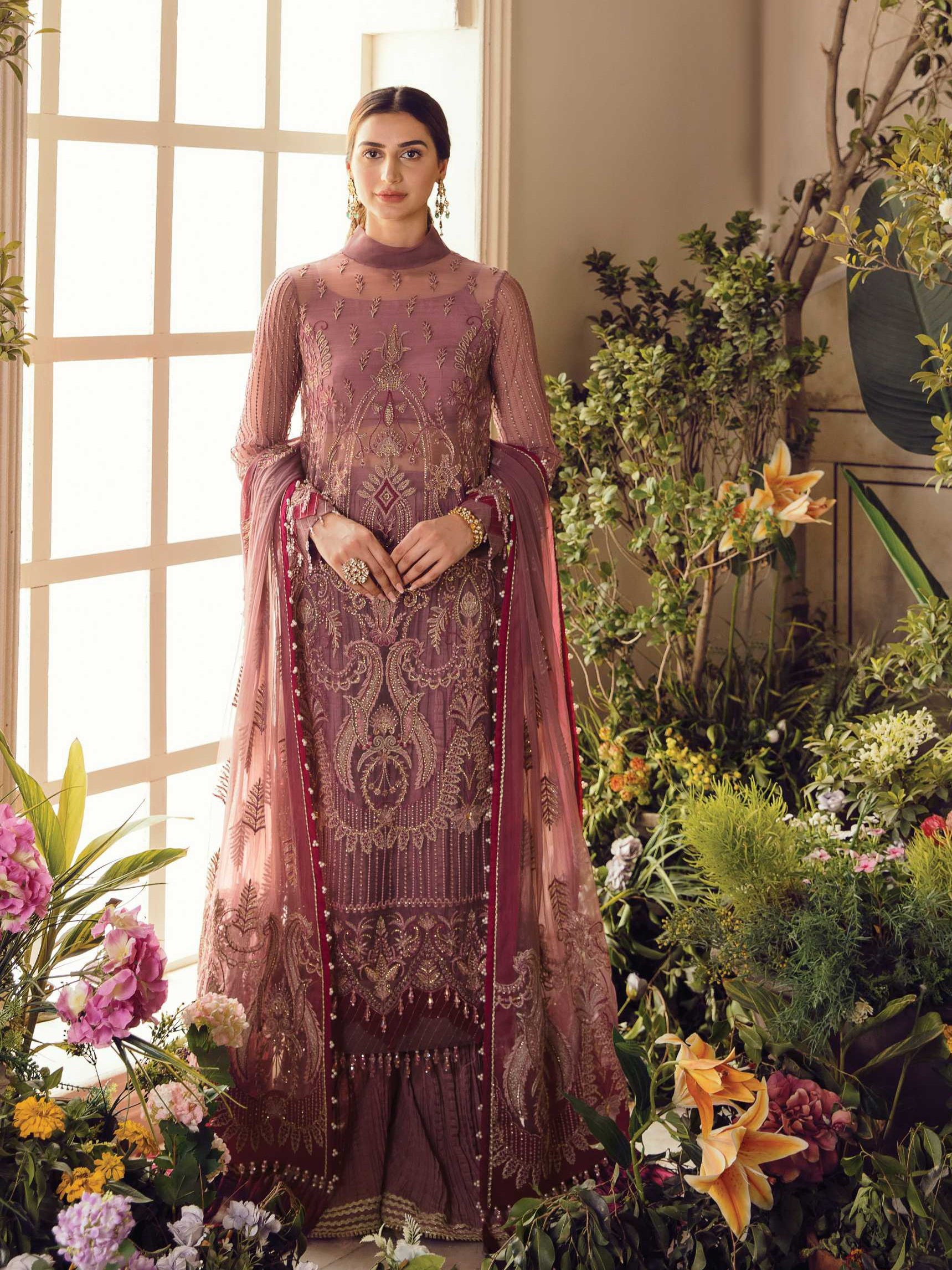 Afrozeh Dark Pink Formal Collection Net Replica