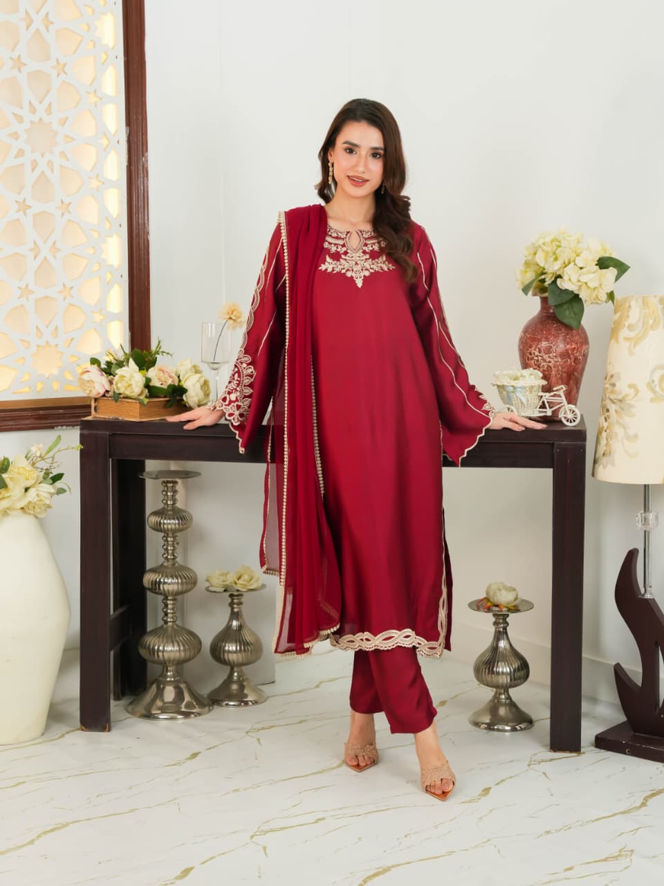 Shrenz 3 Piece Stitched Silk Pret Collection - Image 3