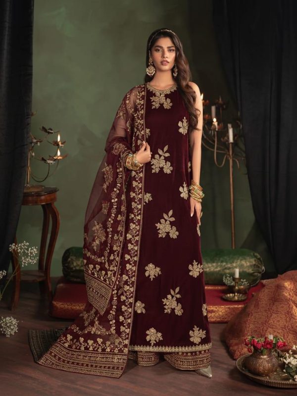 Shrenz Maroon Velvet Collection Replica