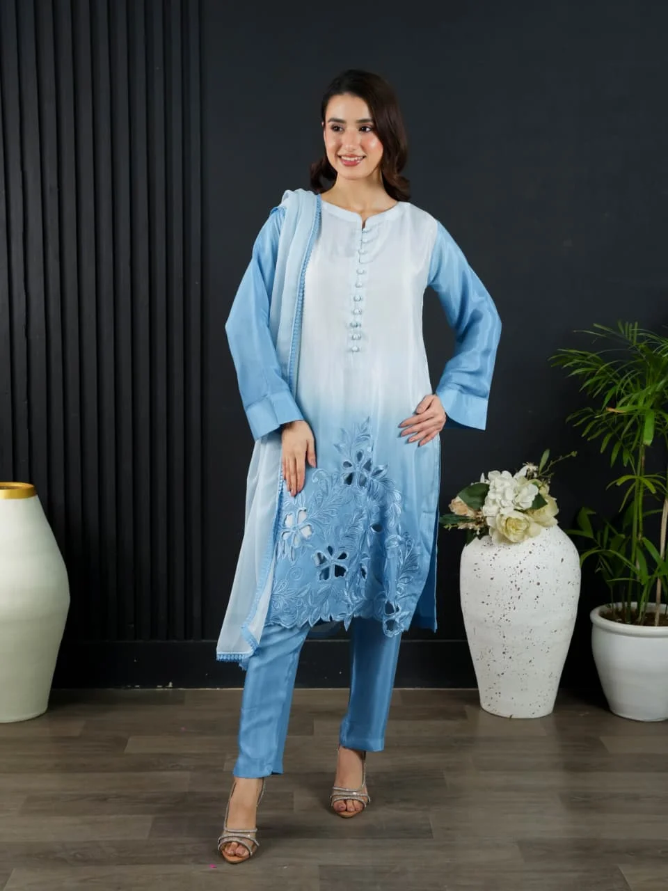 Shrenz 3 Piece Stitched Raw Silk Pret Collection