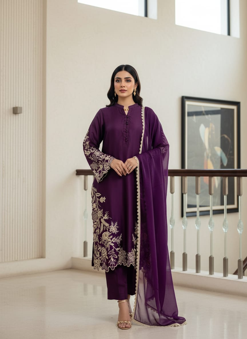 Shrenz 3 Piece Stitched Silk Pret Collection