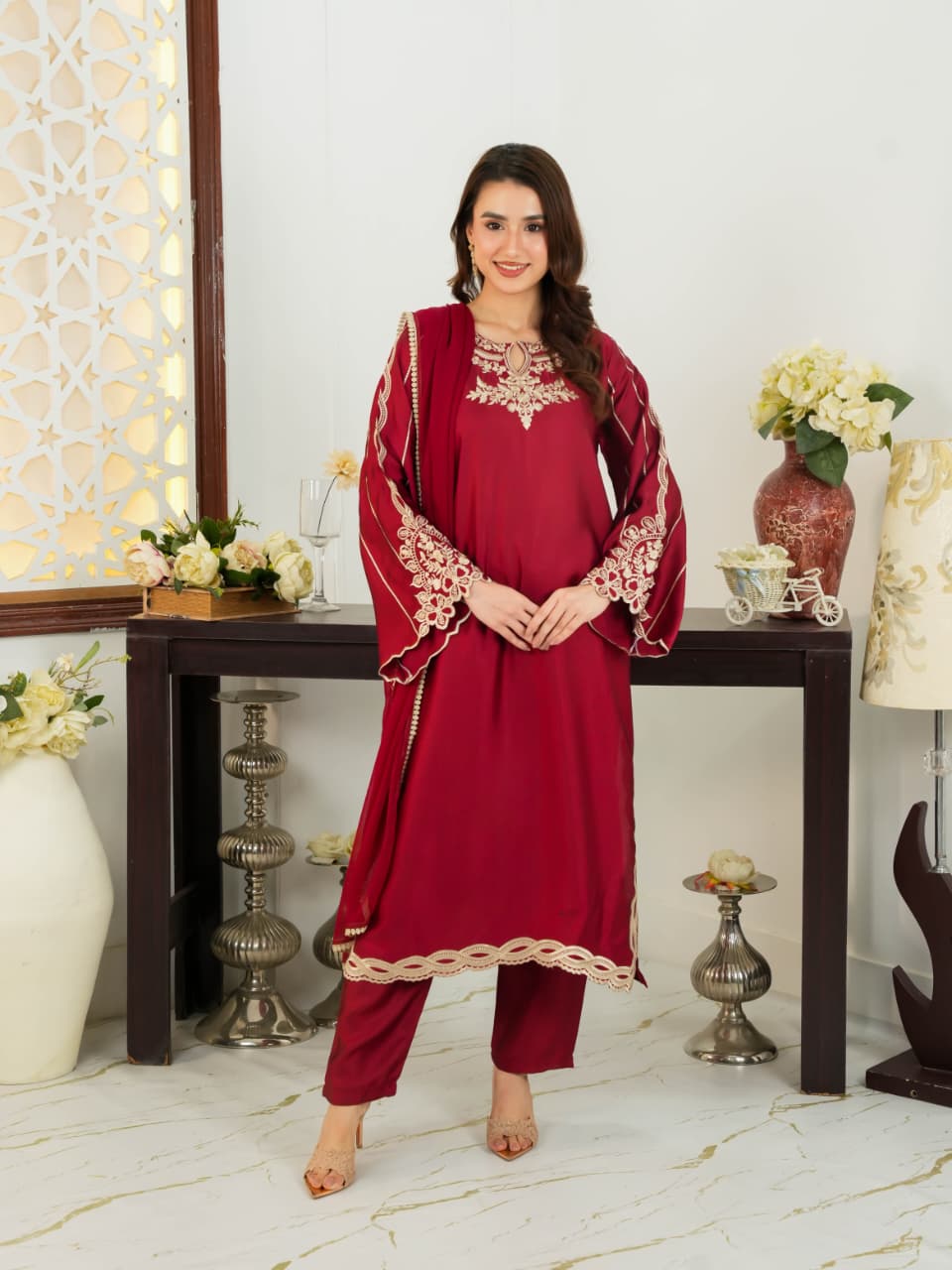 Shrenz 3 Piece Stitched Silk Pret Collection