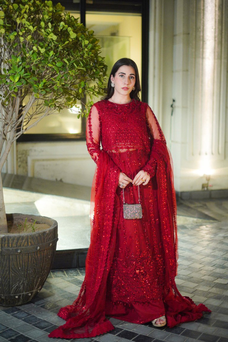 Aneela's Red Bridal Collection Net Maxi Replica