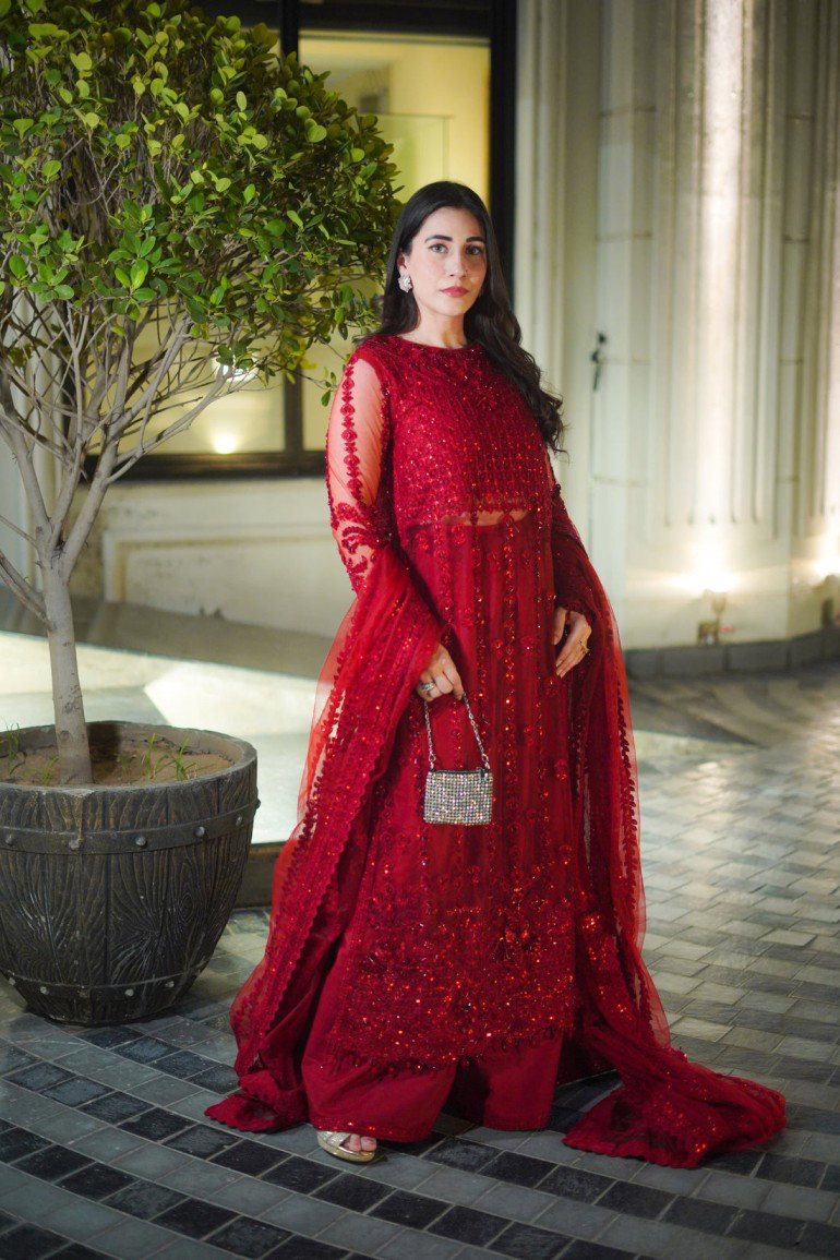 Aneela's Red Bridal Collection Net Maxi Replica - Image 2