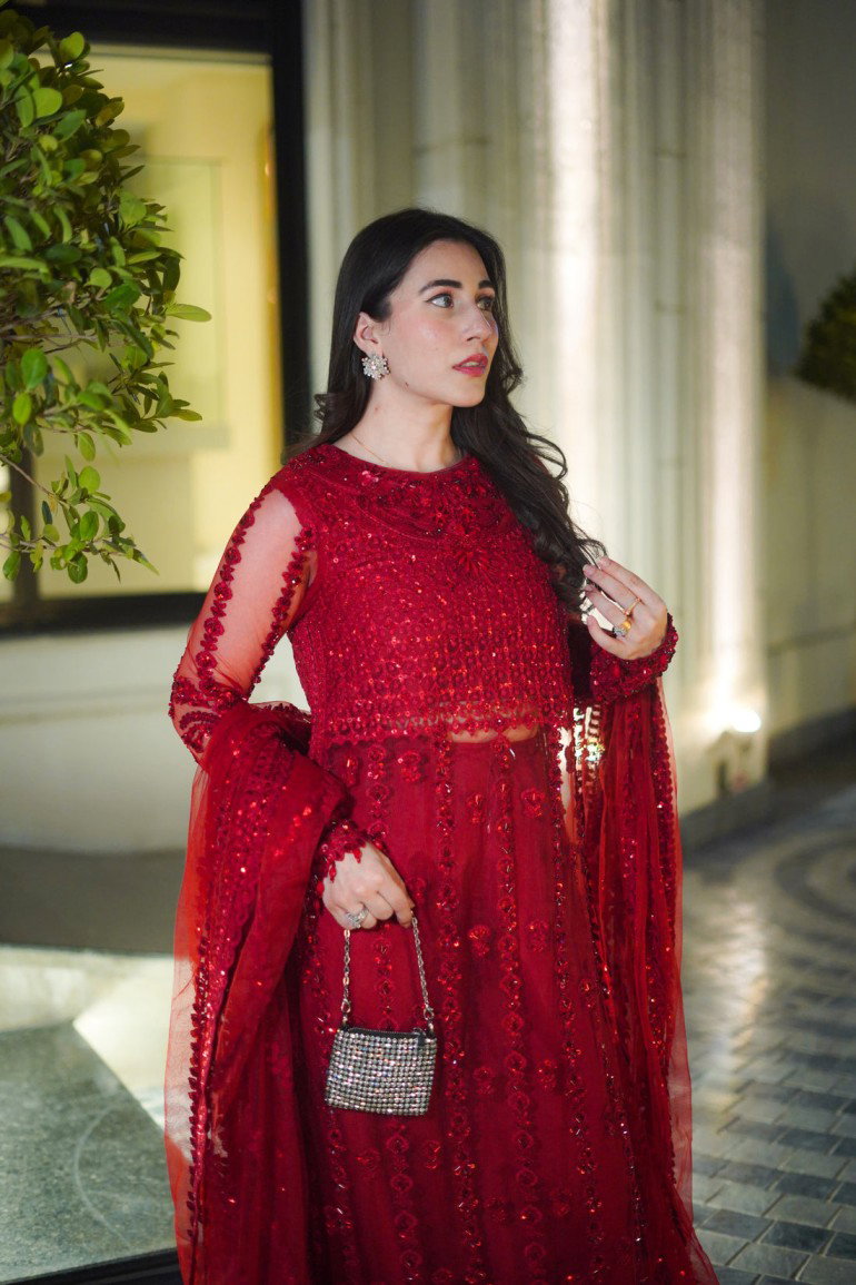 Aneela's Red Bridal Collection Net Maxi Replica - Image 3