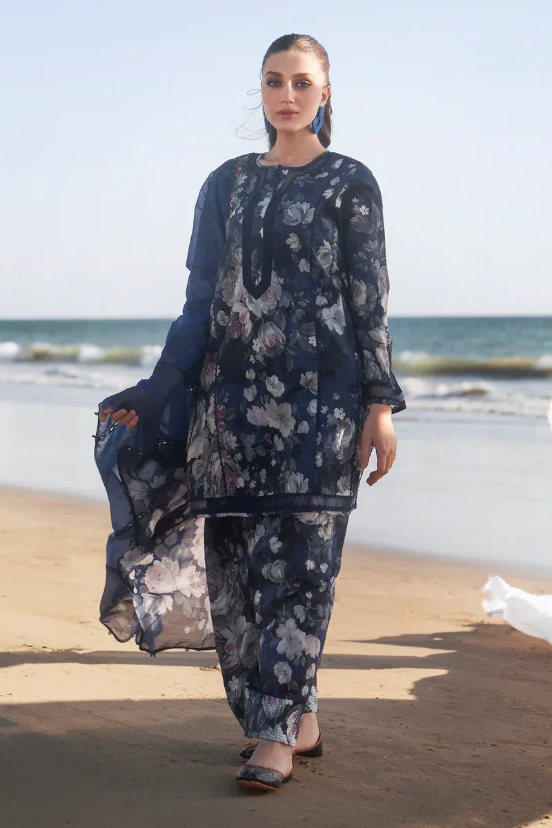 Baroque Navy Digital Printed Linen Collection Replica