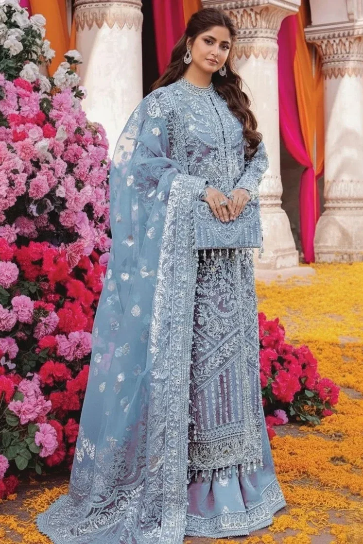 Kanwal Malik Sky Blue Formal Net Collection Replica