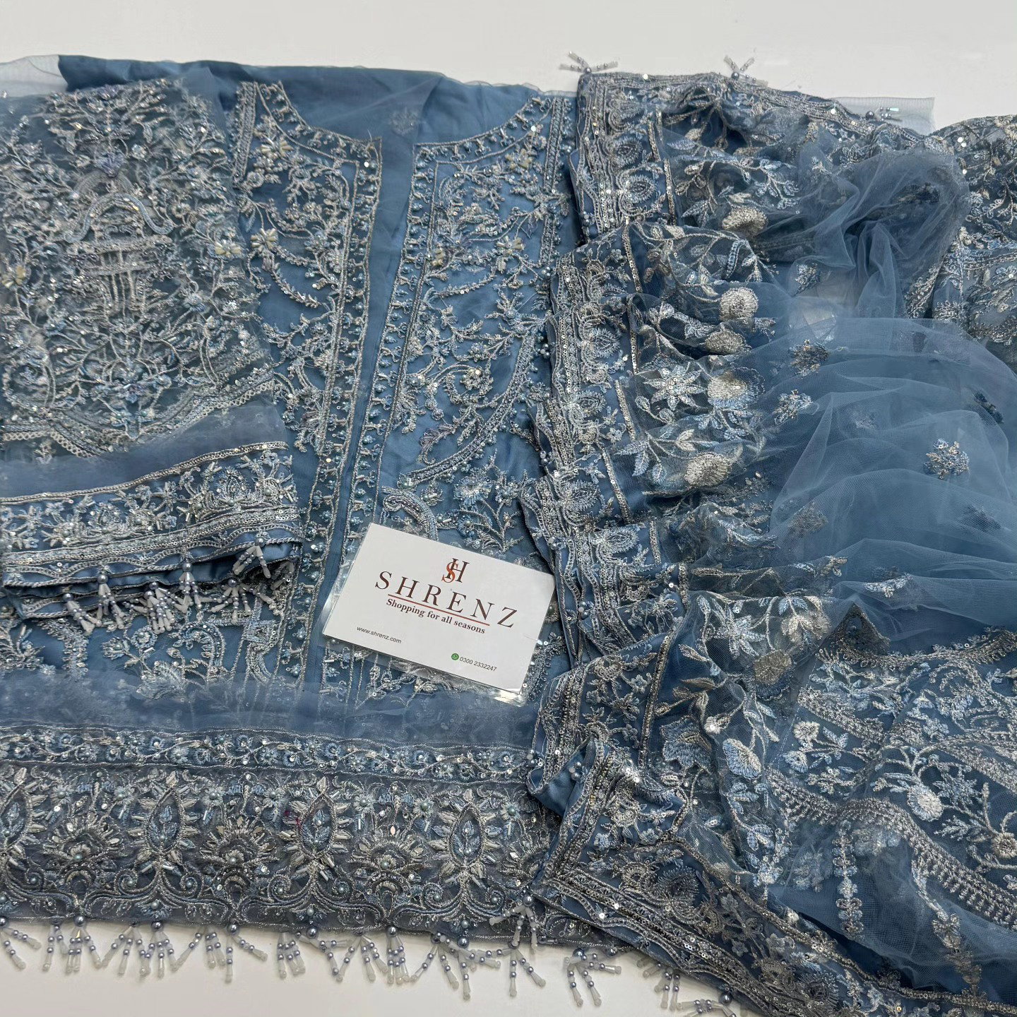 Kanwal Malik Sky Blue Formal Net Collection Replica - Image 3