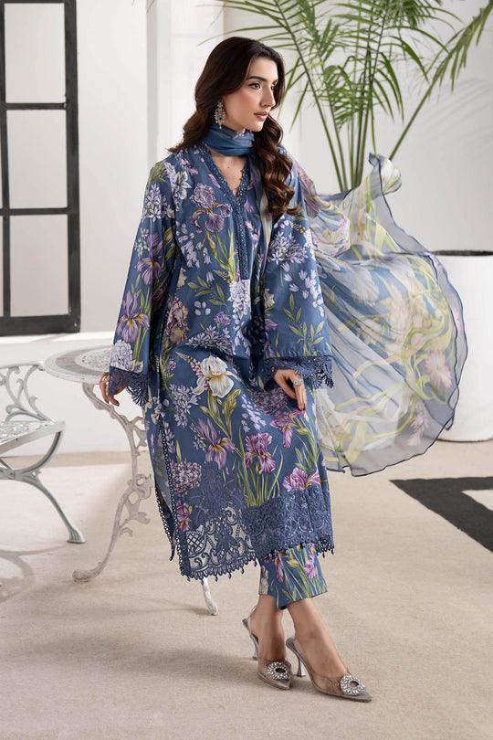 Alternative view of Maria B Blue Digital Printed Silk Collection Replica