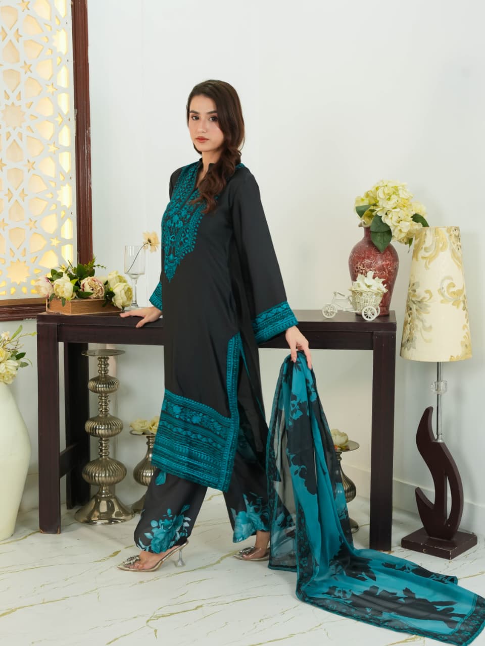 Shrenz 3 Piece Stitched Silk Pret Collection - Image 2