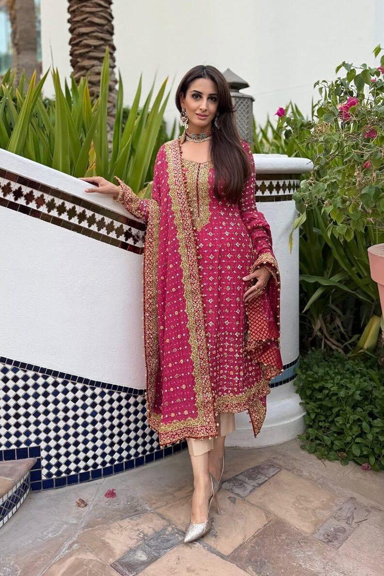Shrenz Shocking Pink Formal Collection Chiffon Replica