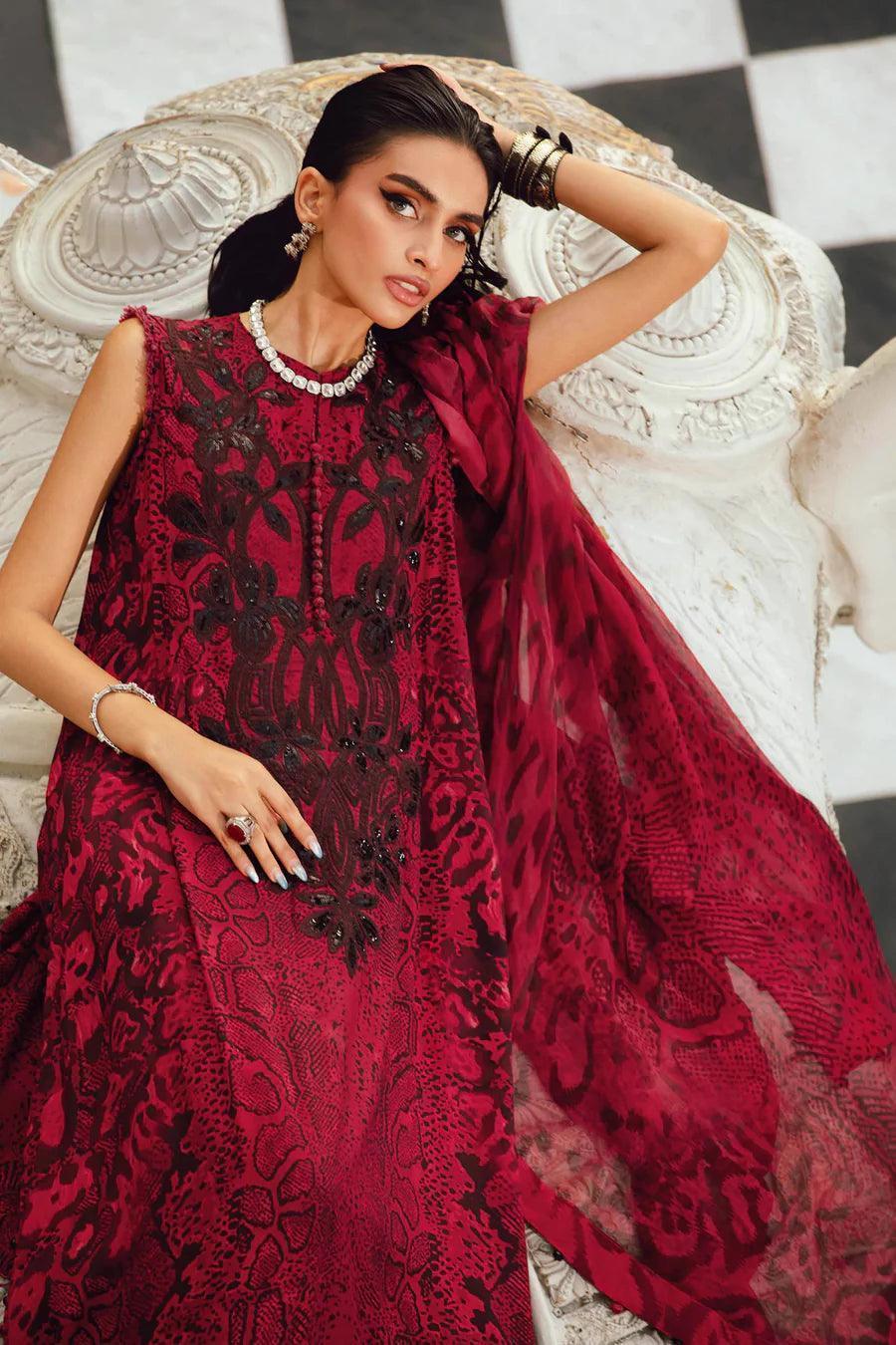 Alternative view of Maria B Red Digital Printed Silk Collection Replica