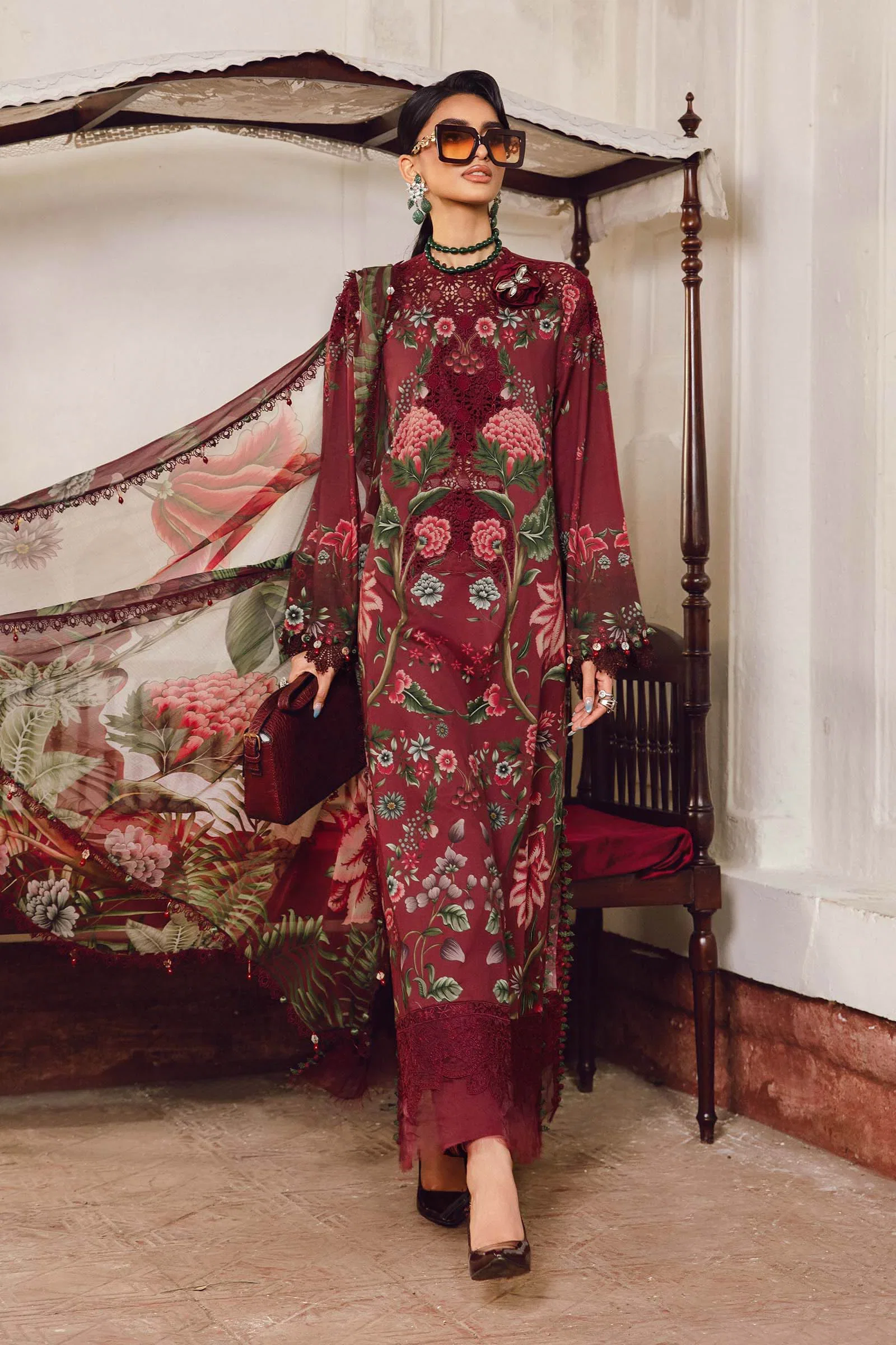 Maria B Maroon Digital Printed Silk Collection Replica