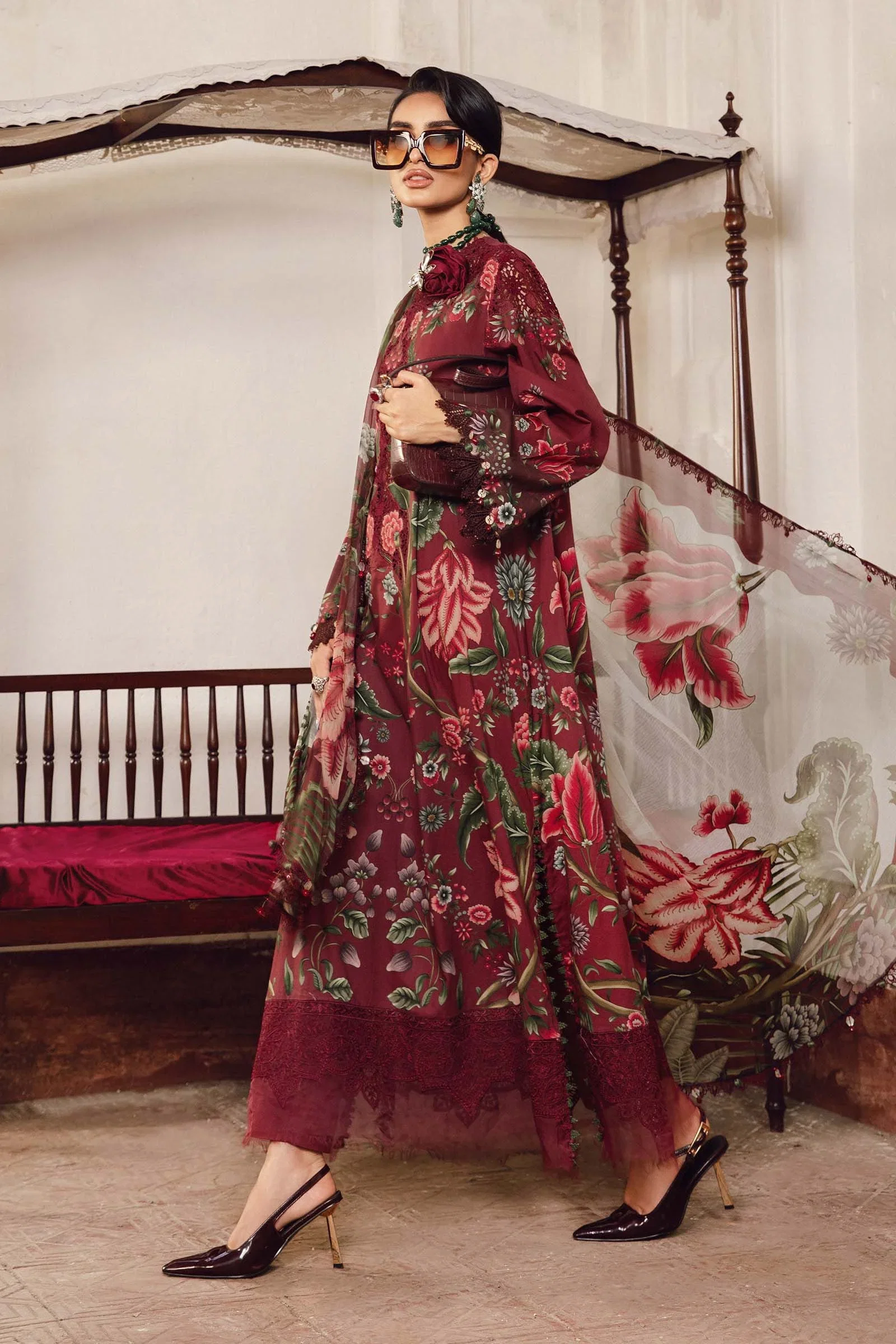 Alternative view of Maria B Maroon Digital Printed Silk Collection Replica