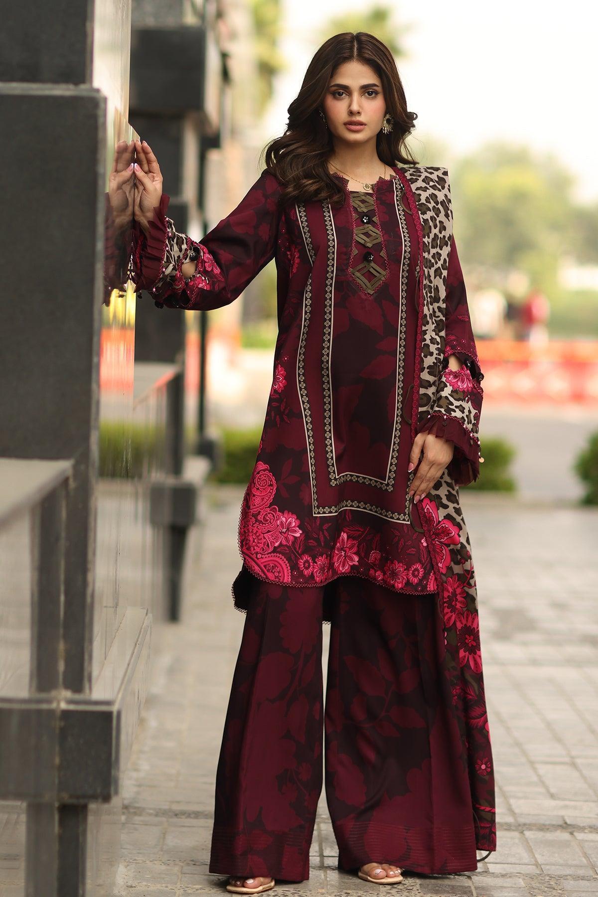 Charizma Maroon Digital Printed Silk Collection Replica