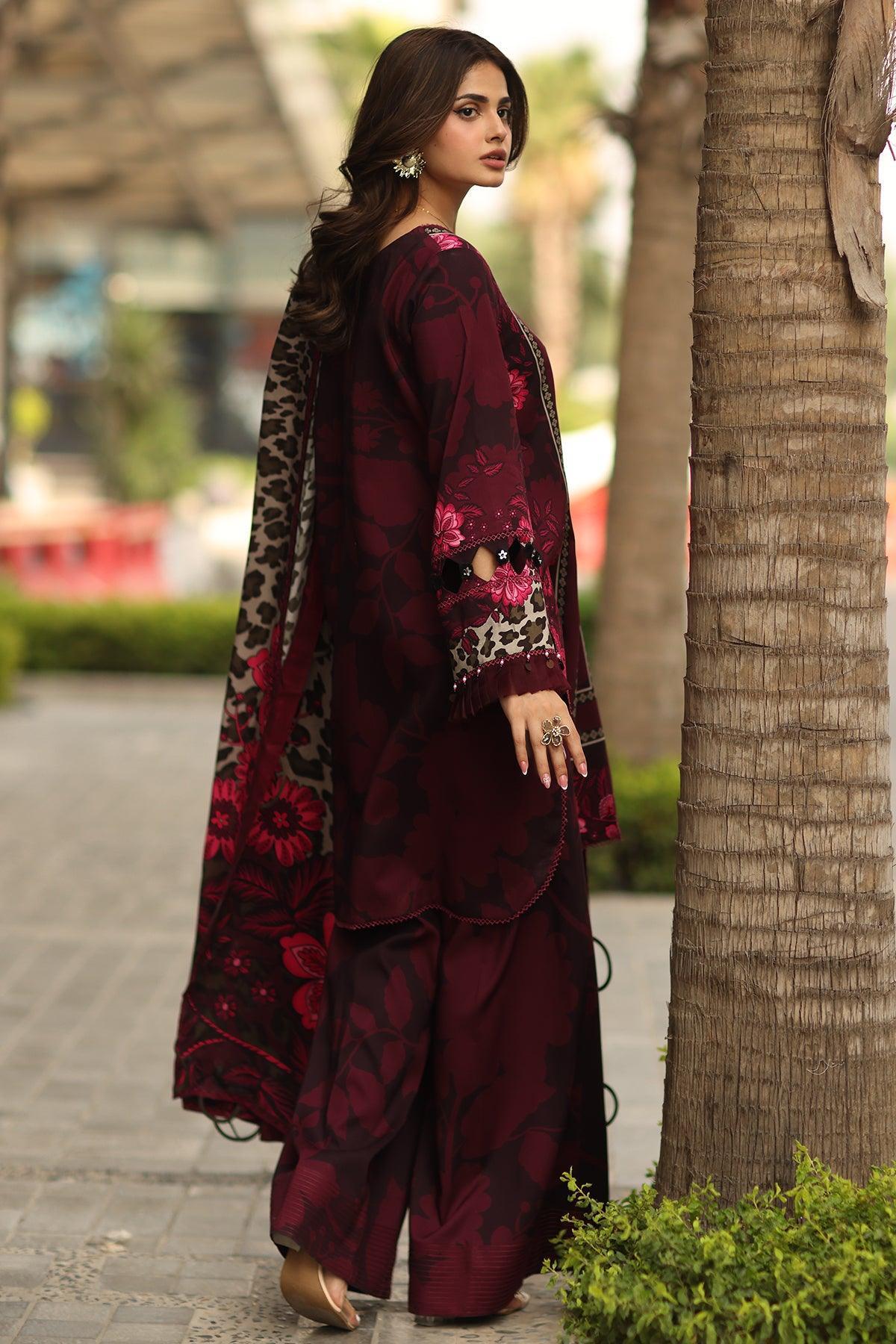 Alternative view of Charizma Maroon Digital Printed Silk Collection Replica