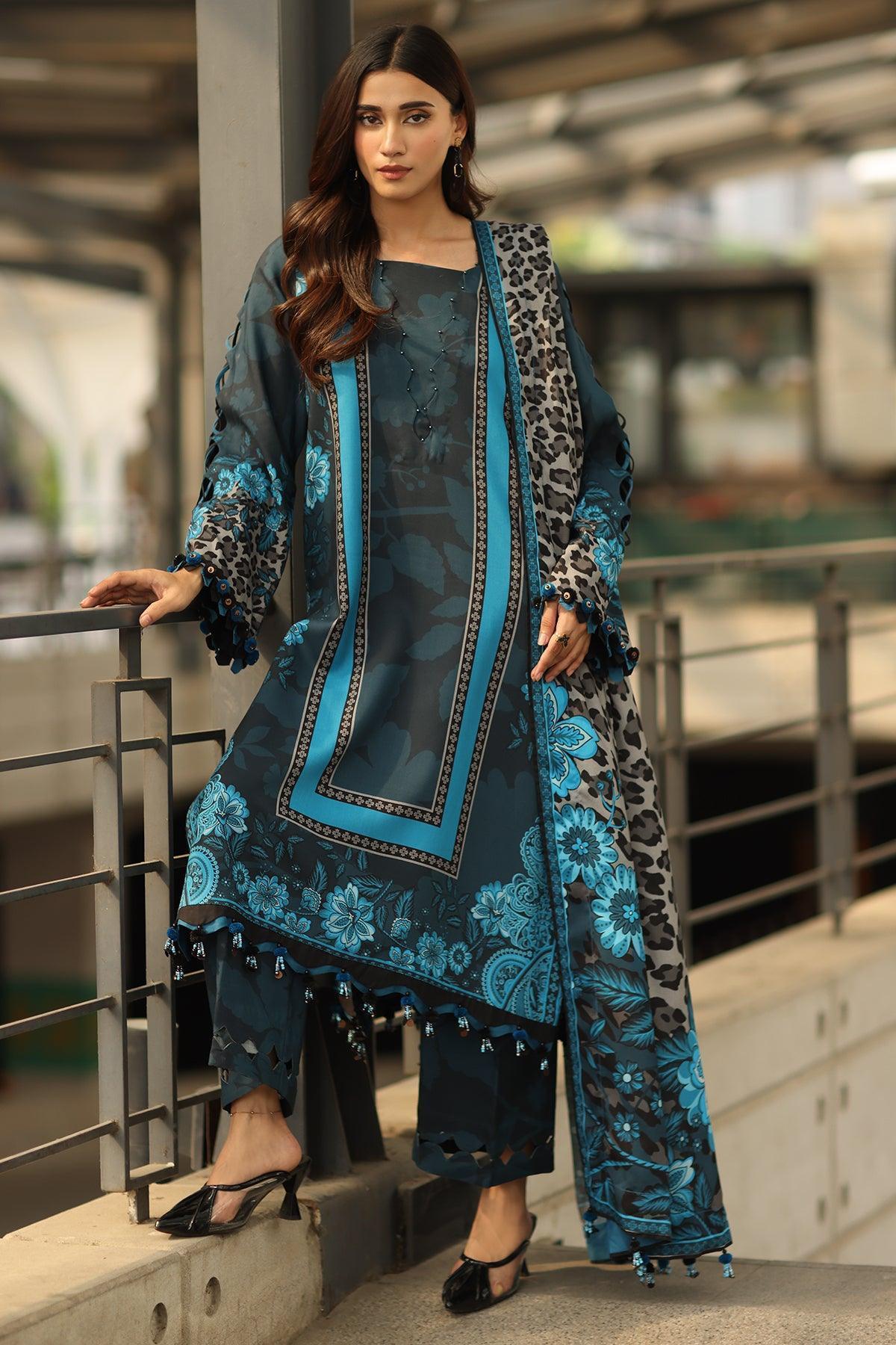 Charizma Navy Blue Digital Printed Silk Collection Replica