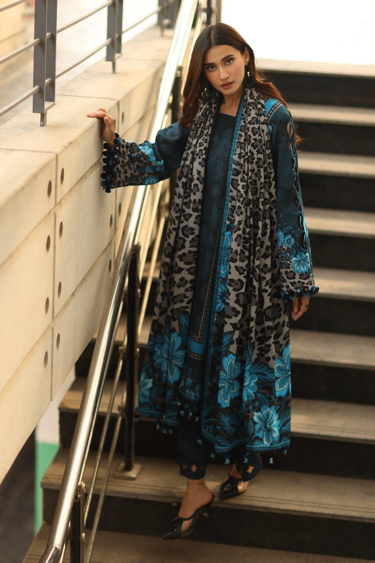 Alternative view of Charizma Navy Blue Digital Printed Silk Collection Replica