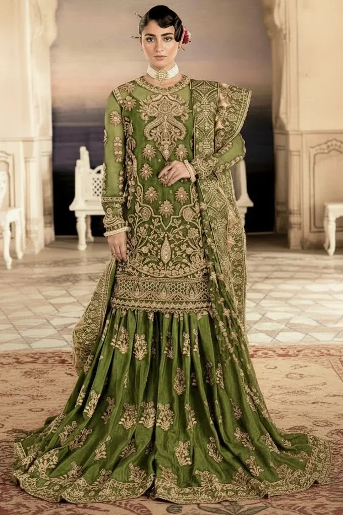 Afrozeh Mehendi Bridal Collection Net Gharara Replica
