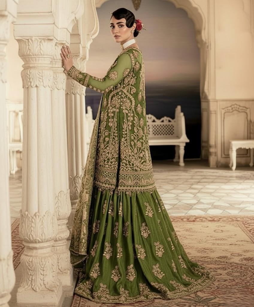 Alternative view of Afrozeh Mehendi Bridal Collection Net Gharara Replica
