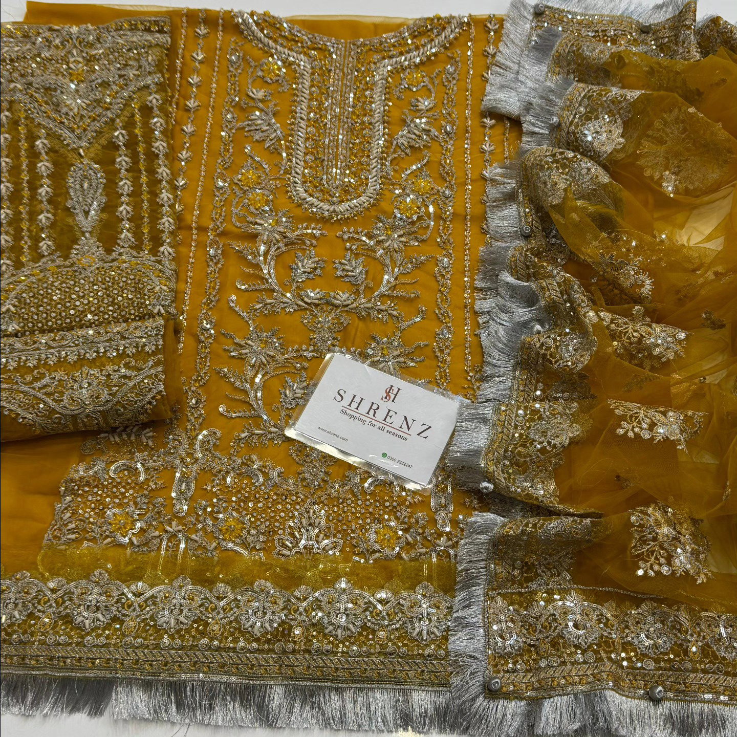 Nameera By Farooq Mustard Gharara Collection Net Replica - Image 3