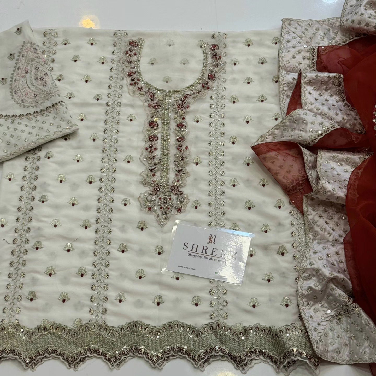 Zara Shahjahan White Formal Collection Raw Silk Replica - Image 4