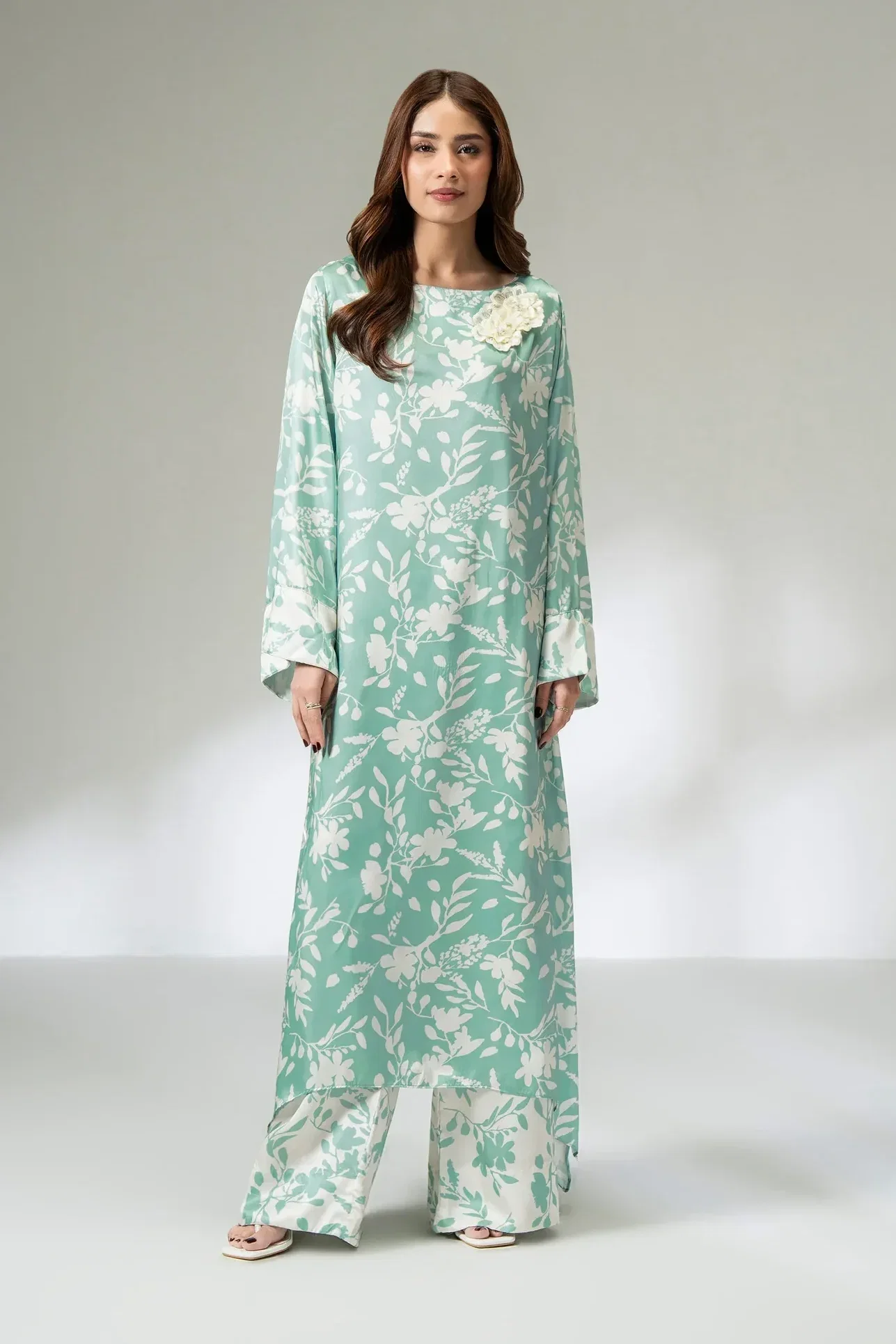 Shrenz Green Formal Digital Printed Silk Collection Replica