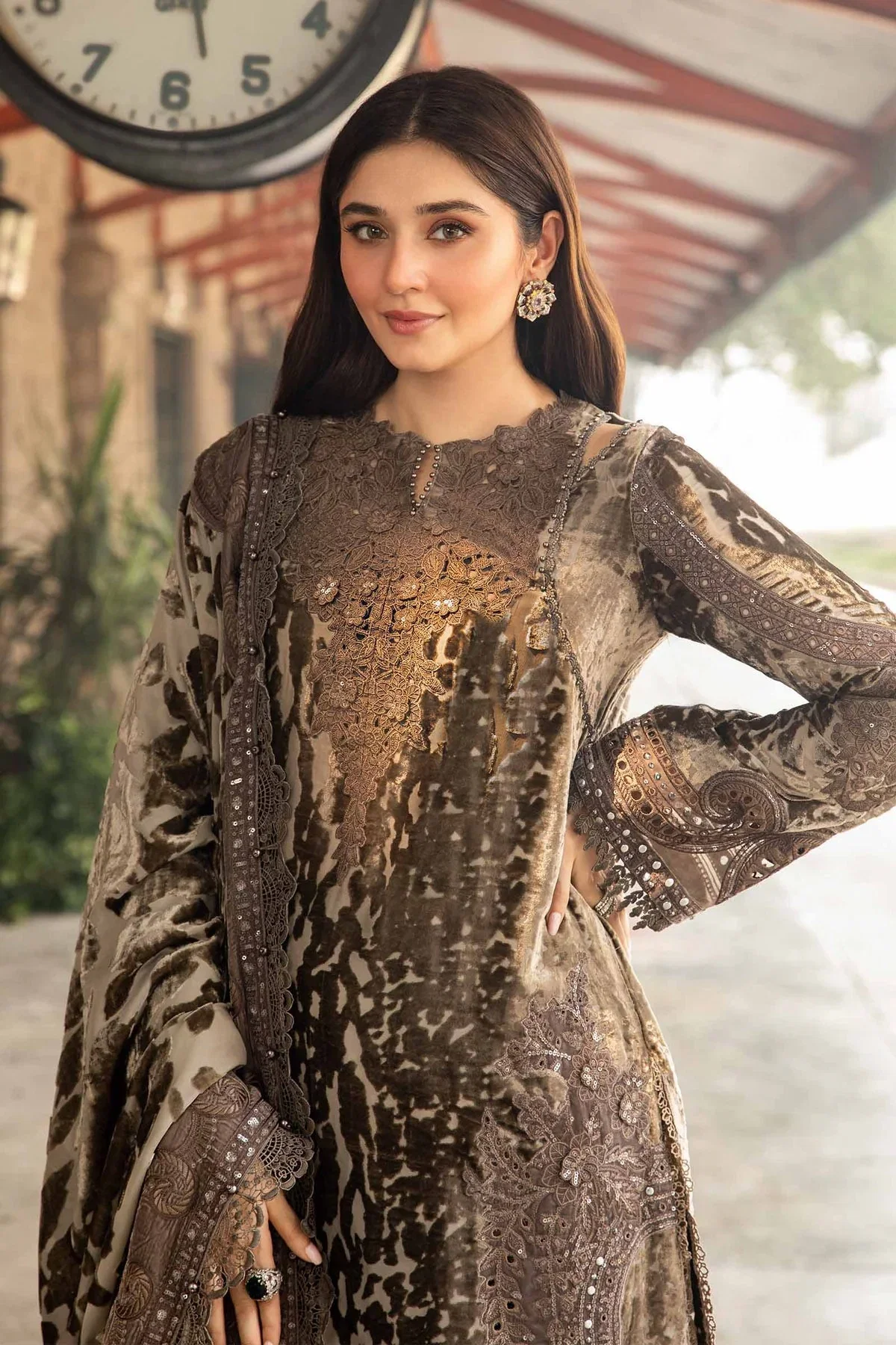 Alternative view of Maria B brown Formal Collection Palachi  Velvet Replica