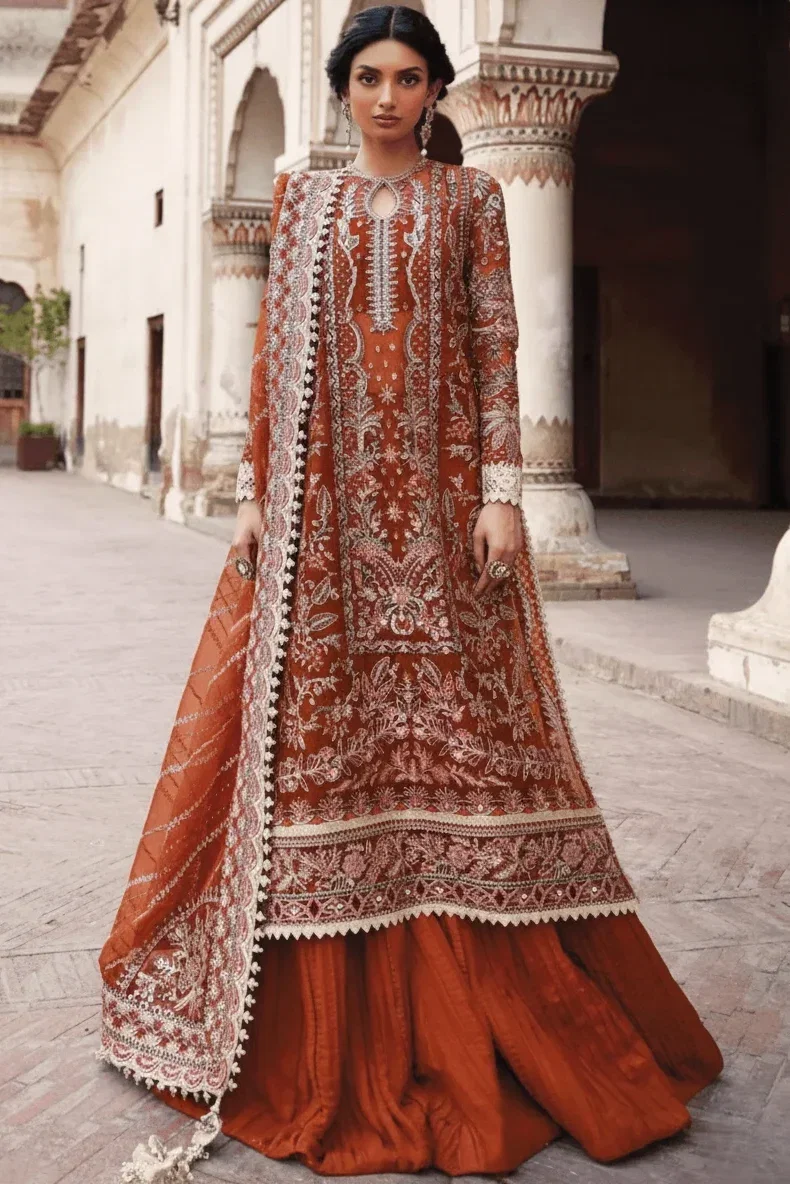 Afrozeh Orange Bridal Collection Organza Replica