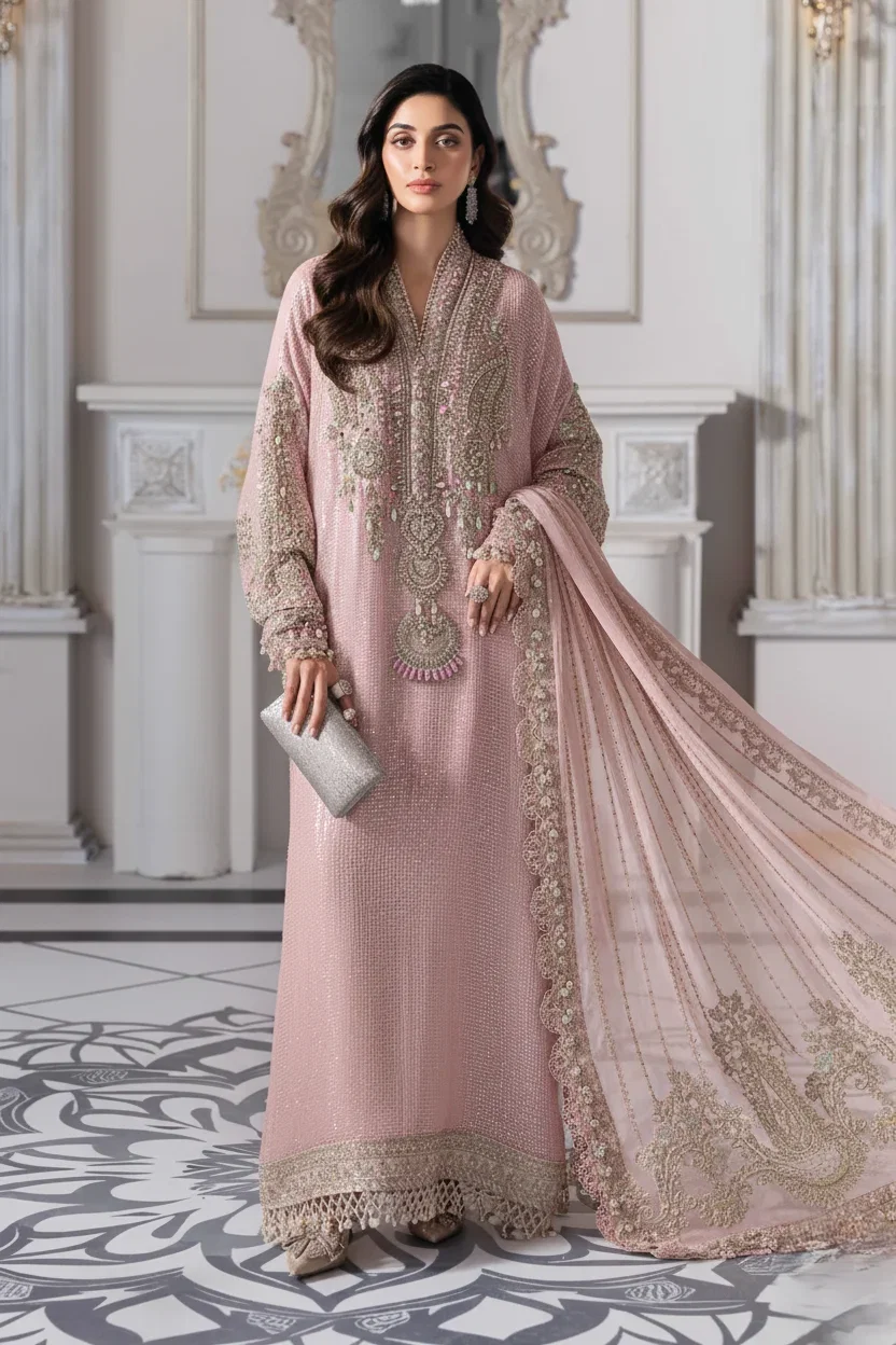 Maria B Baby Pink Formal Collection Chiffon Replica