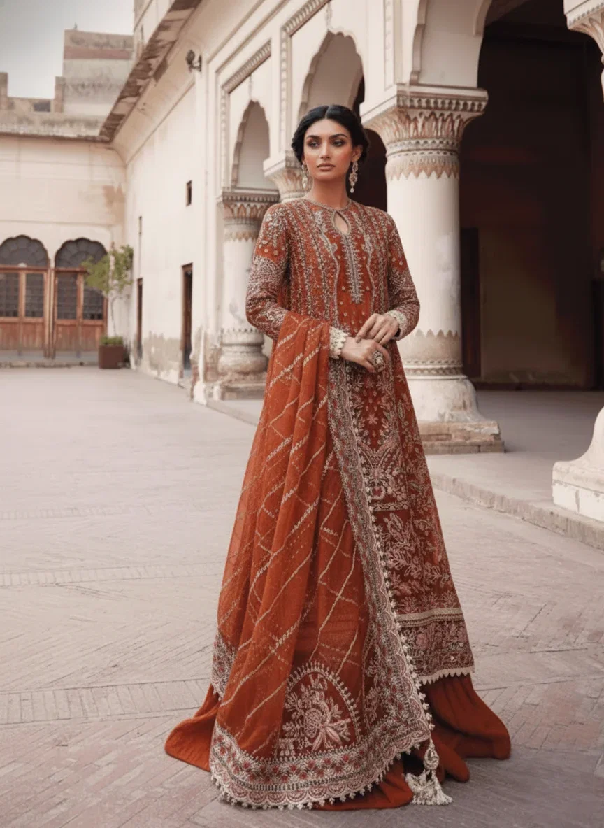 Alternative view of Afrozeh Orange Bridal Collection Organza Replica