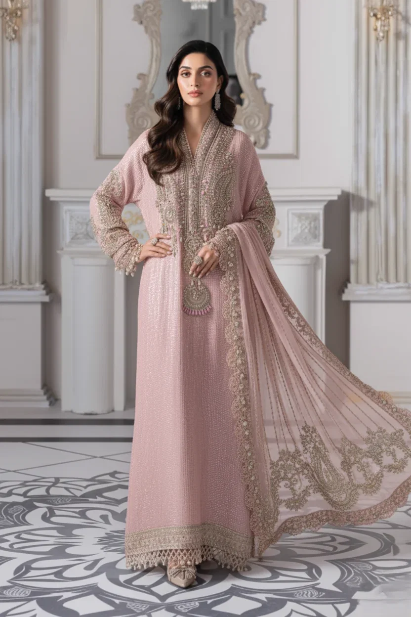 Alternative view of Maria B Baby Pink Formal Collection Chiffon Replica