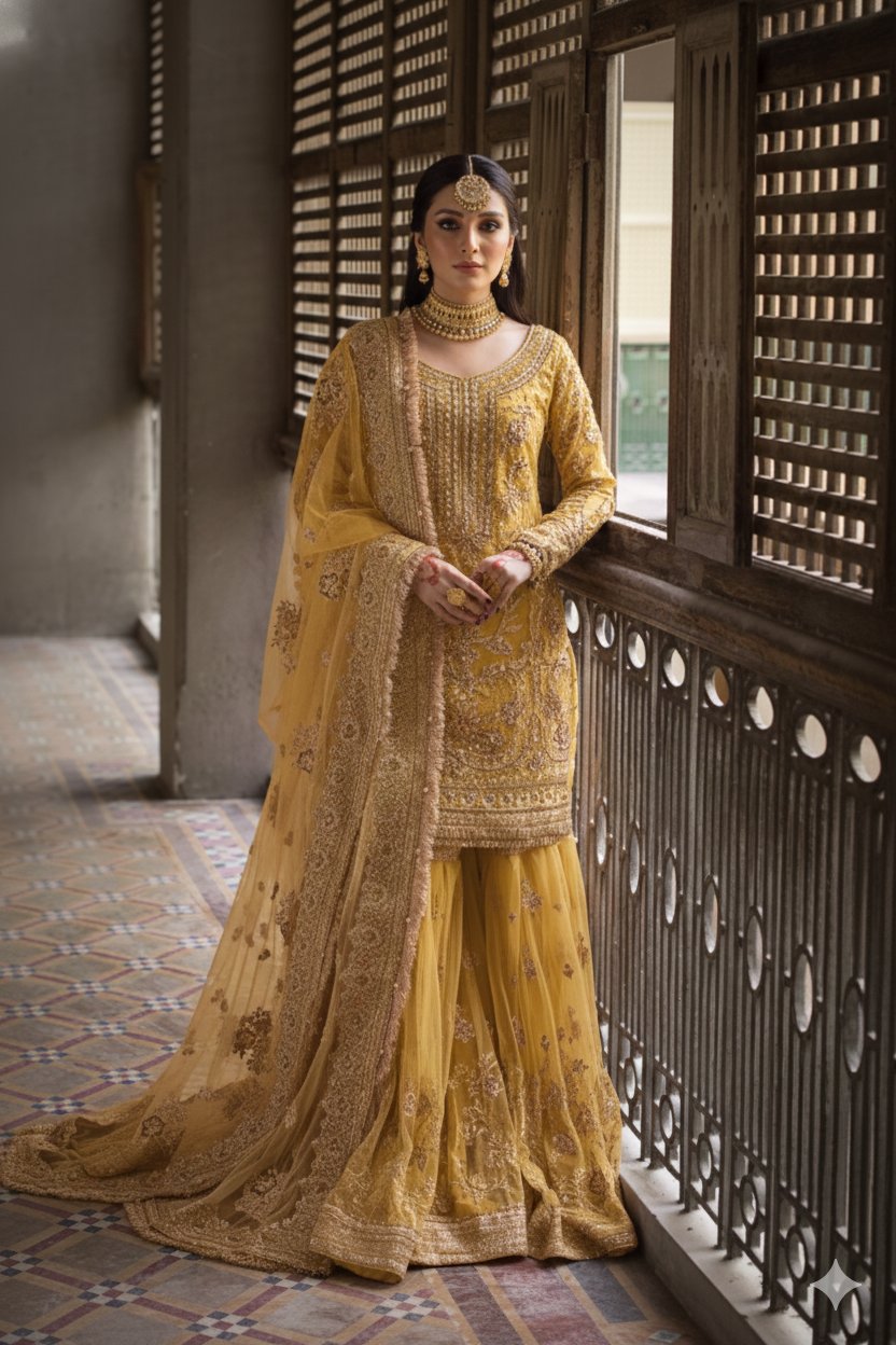 Alternative view of Nameera By Farooq Mustard Gharara Collection Net Replica