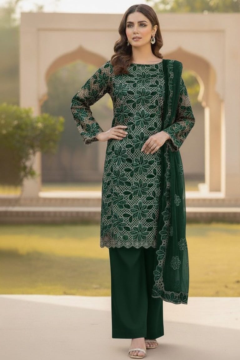 Shrenz 2 Piece Seagreen Lazer Cut Velvet Collection