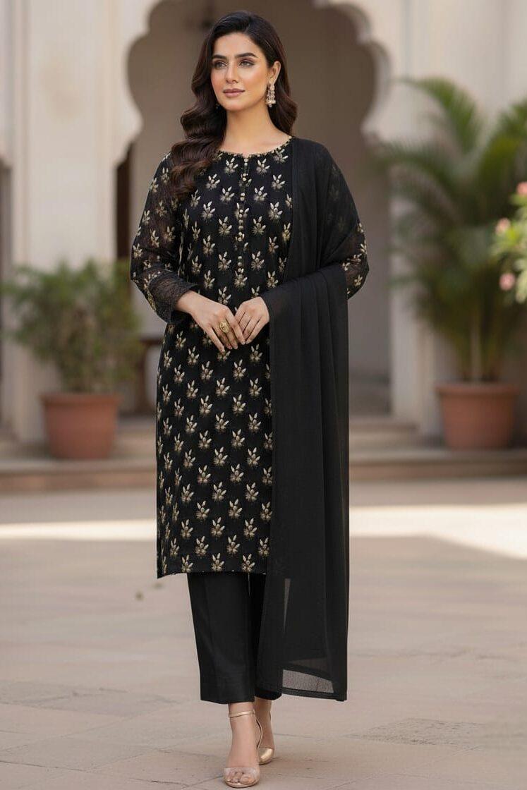 Shrenz Black 3 Piece Luxury Chiffon Collection