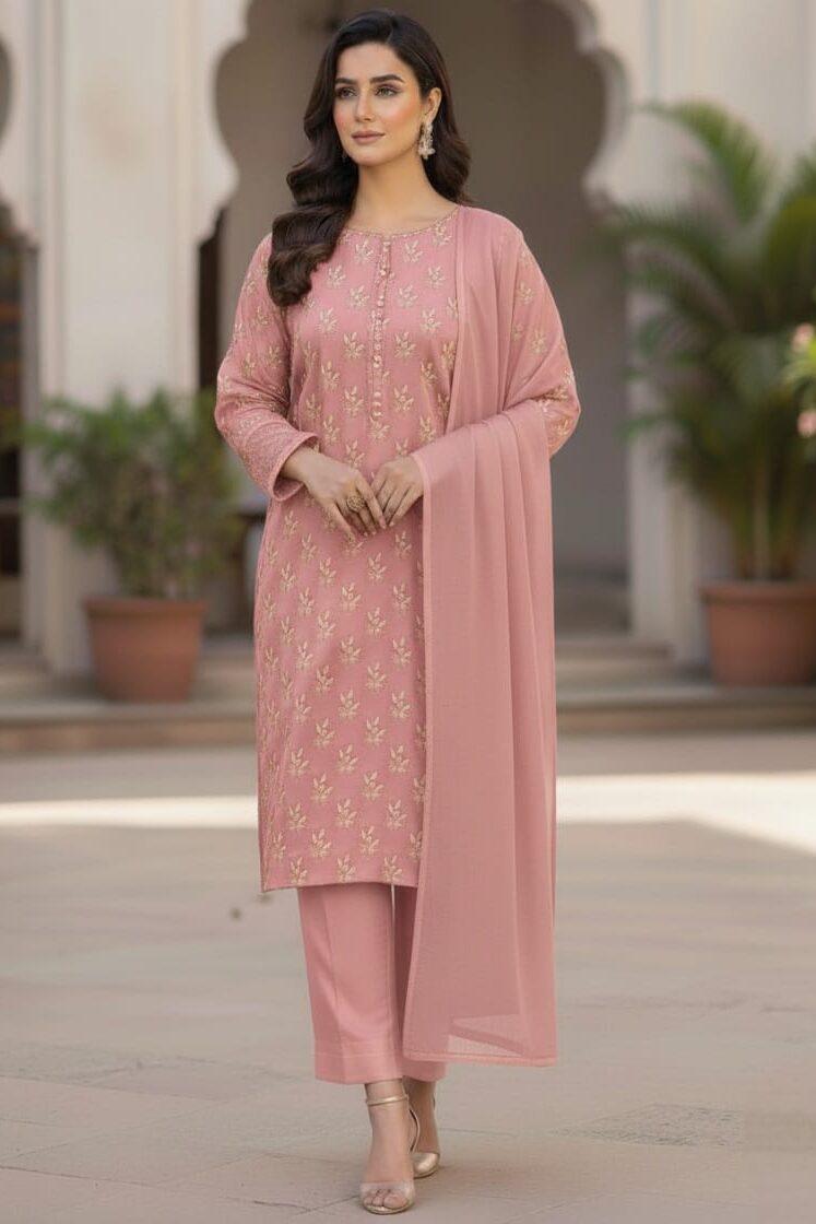 Shrenz Baby Pink 3 Piece Luxury Chiffon Collection